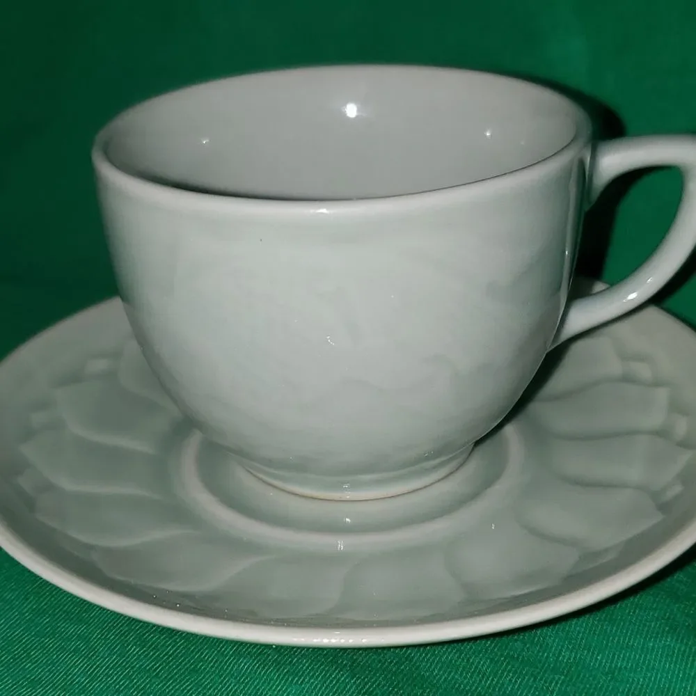 Vintage Longquan Celadon Koi Carp Fish Tea Cup Saucer 6 0z.